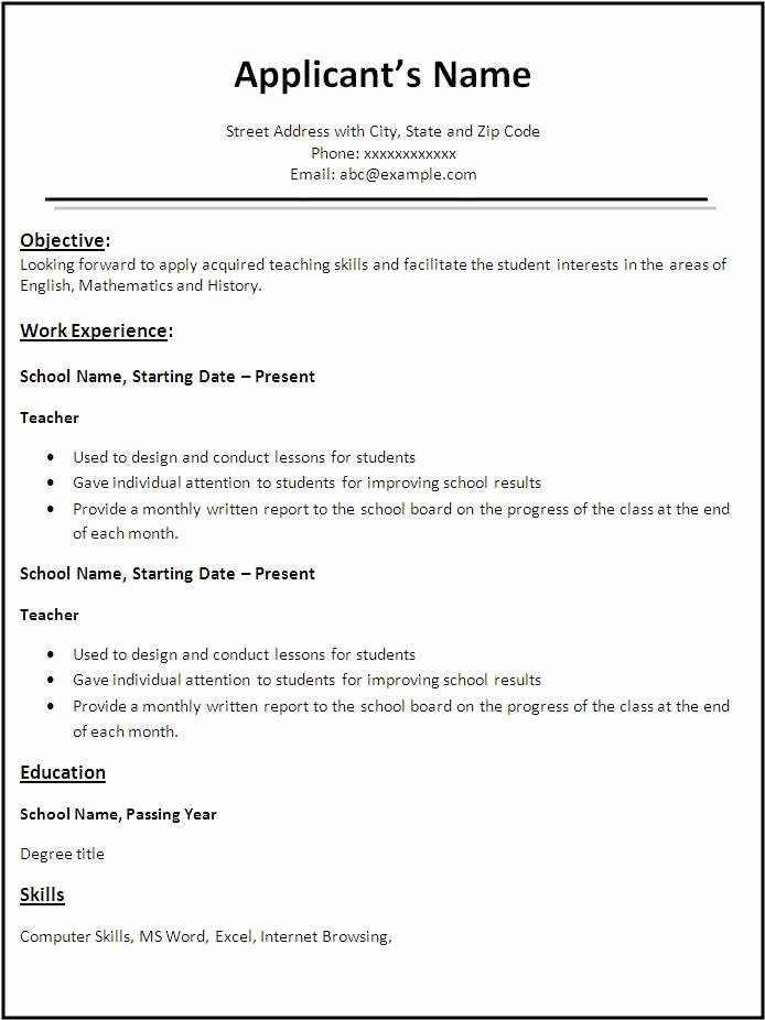 resume format for teachers job