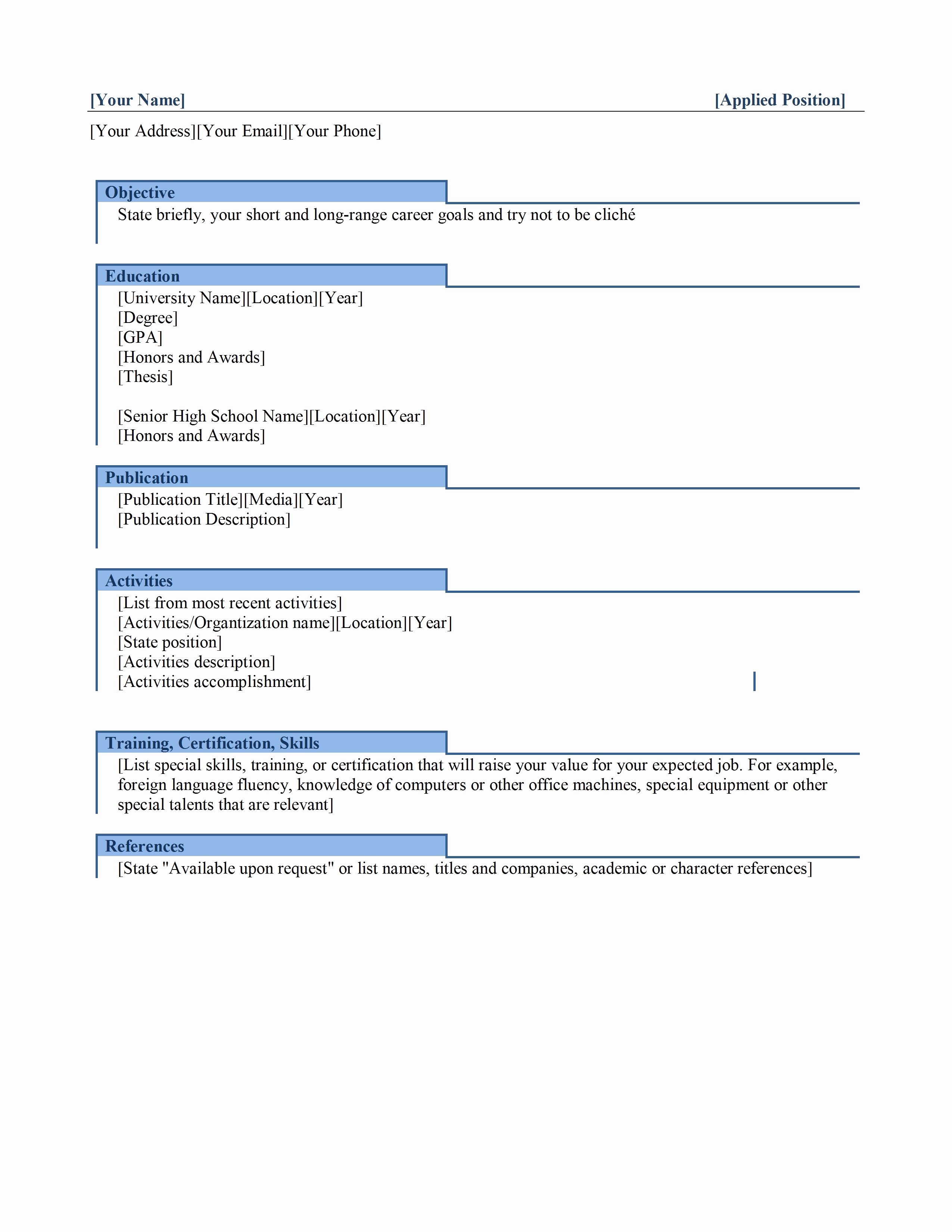 Resume format Free Download In Ms Word 2010 Resume Ideas