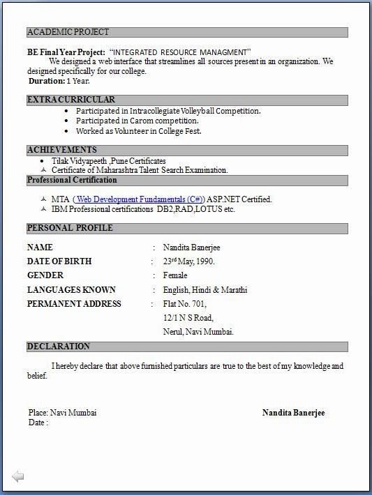 Resume format Pdf for Freshers Latest Professional Resume