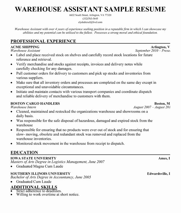 Resume format Resume format Latest for Warehouse