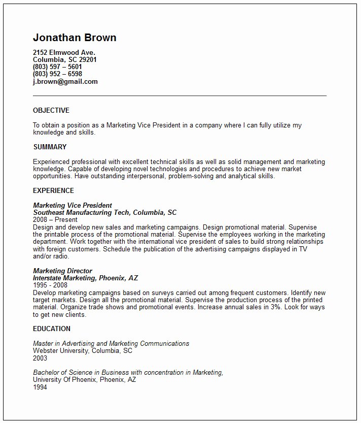 Resume format Resume Samples Vp Marketing