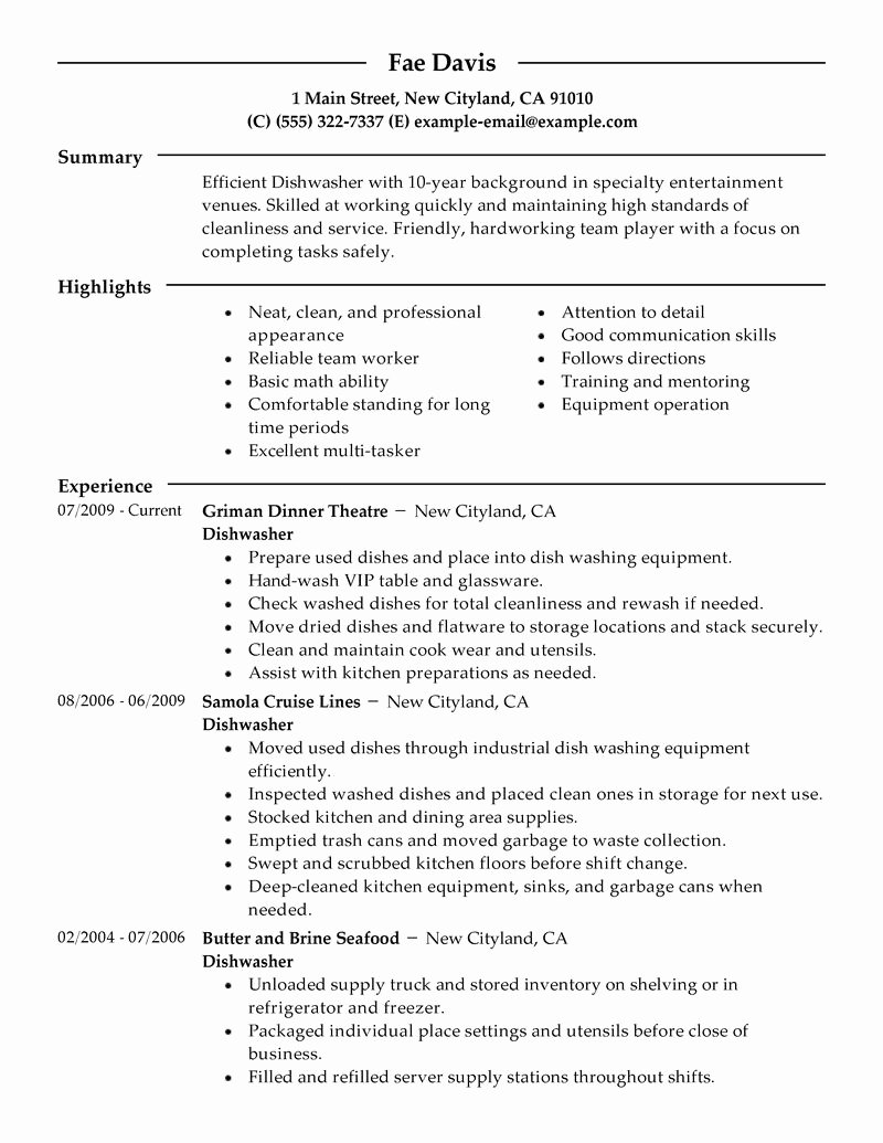 Resume format Resume Templates Dishwasher
