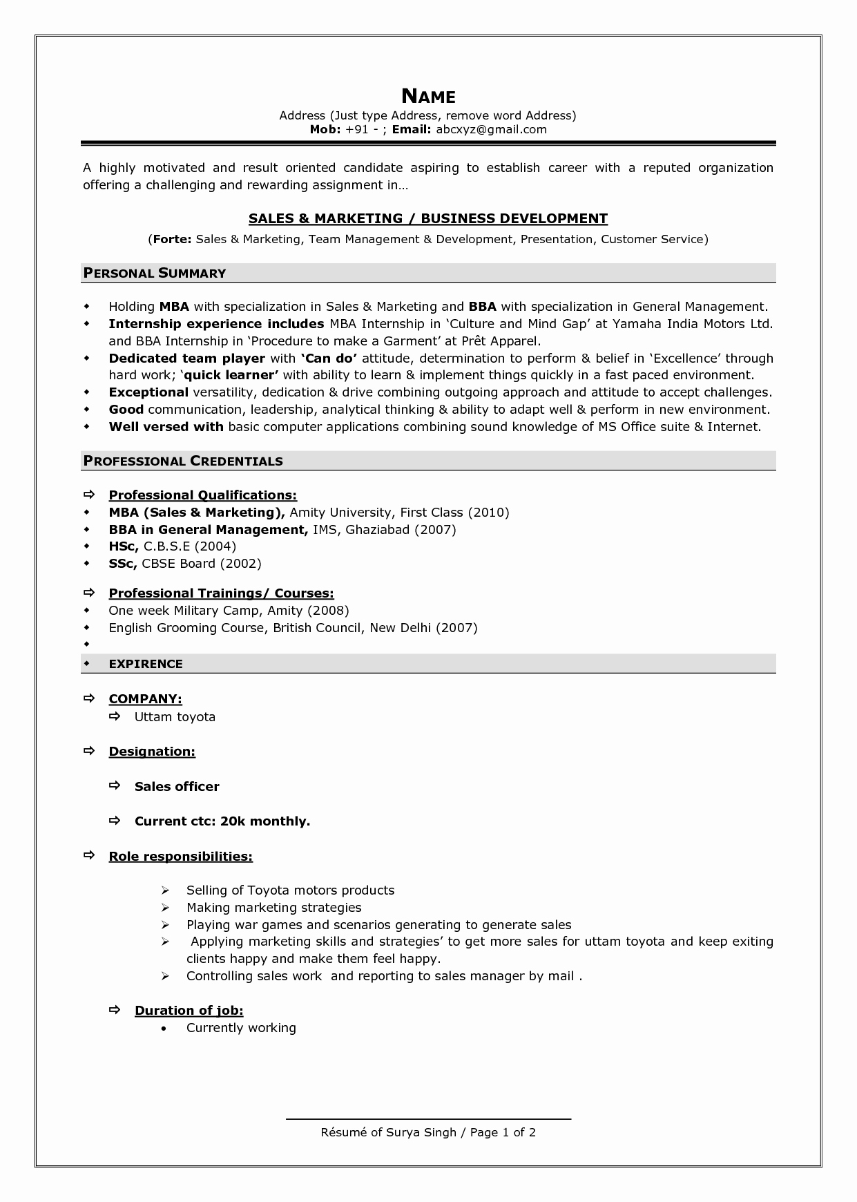 Resume format Template
