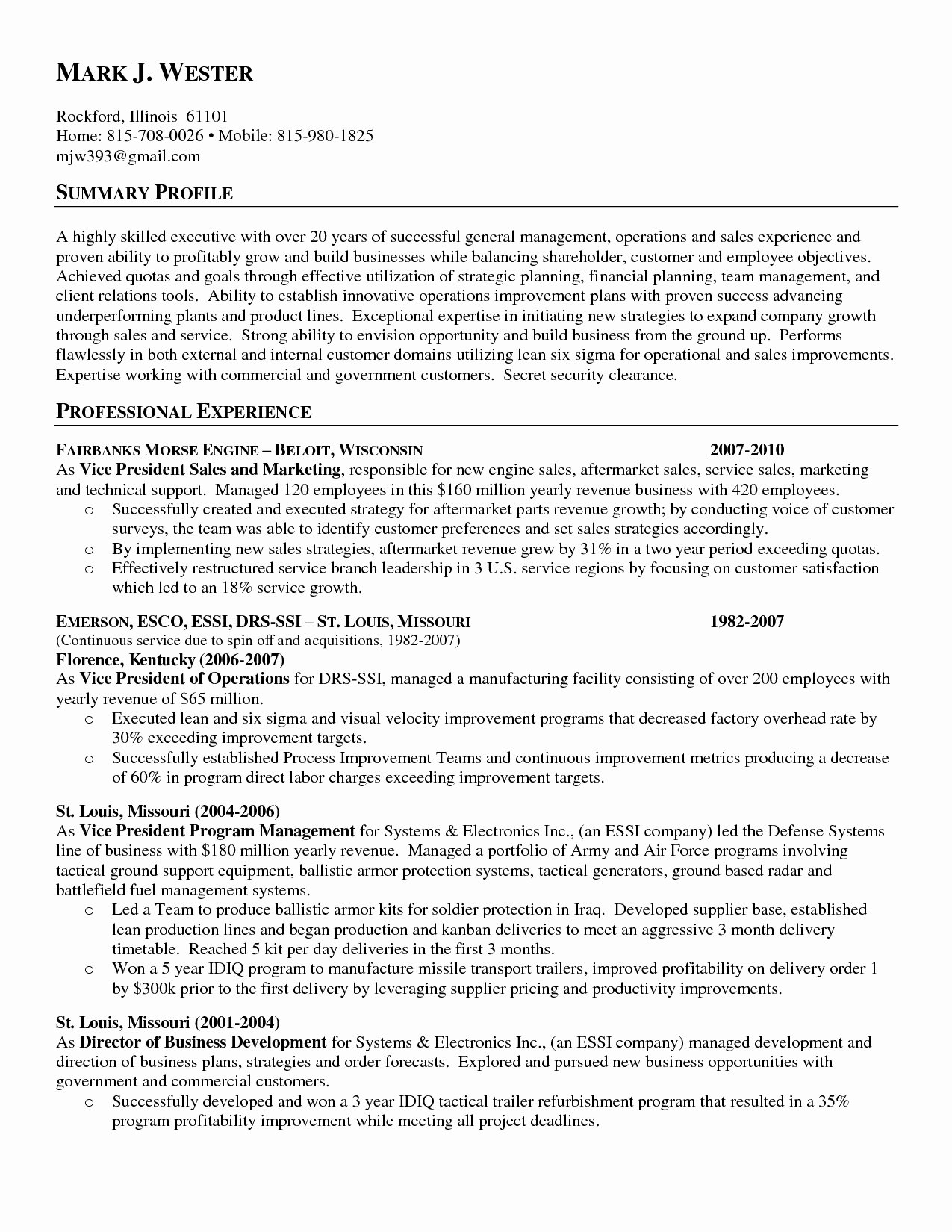 Resume General Summary Examples