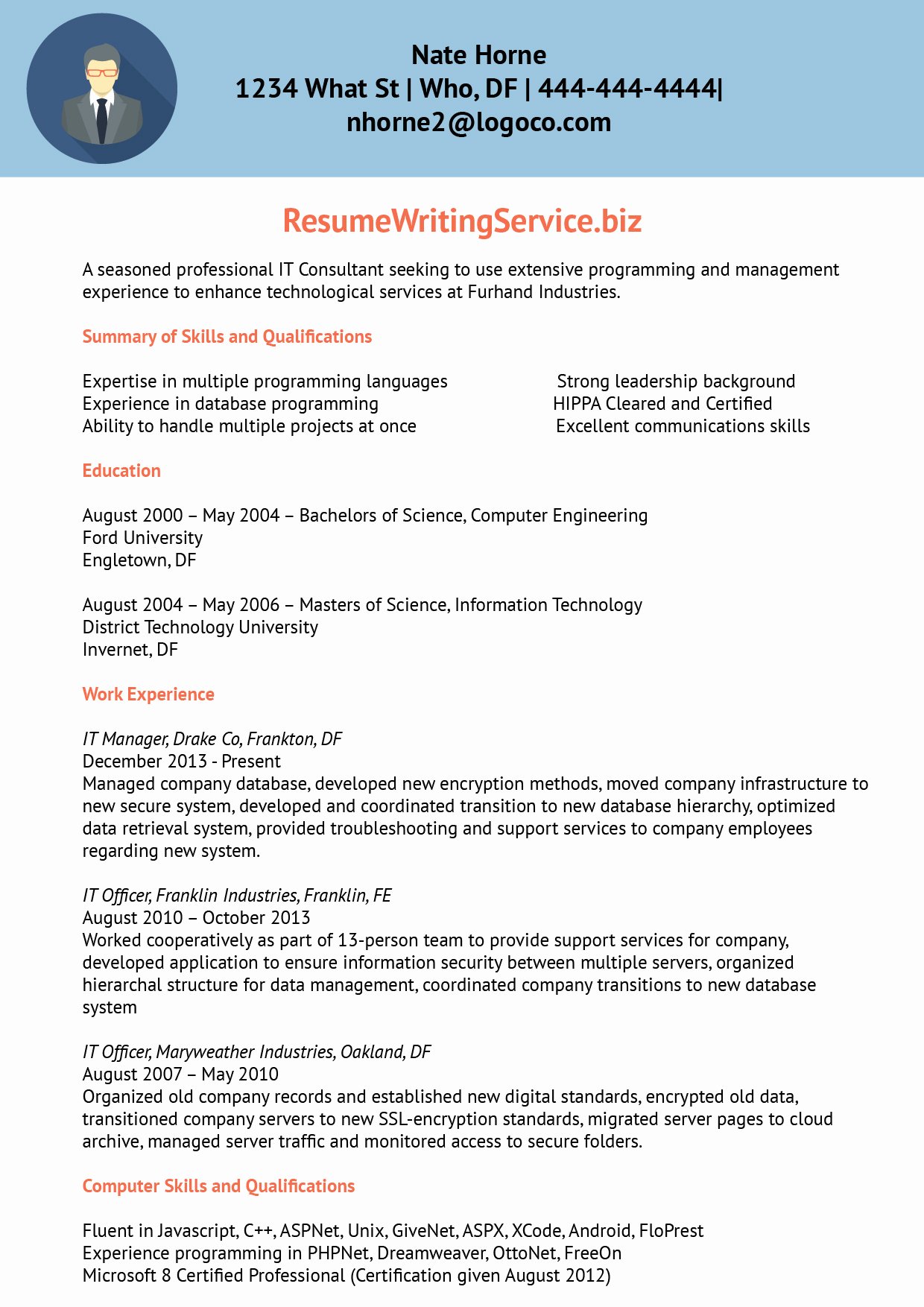 Resume Information Technology Sample Sidemcicek