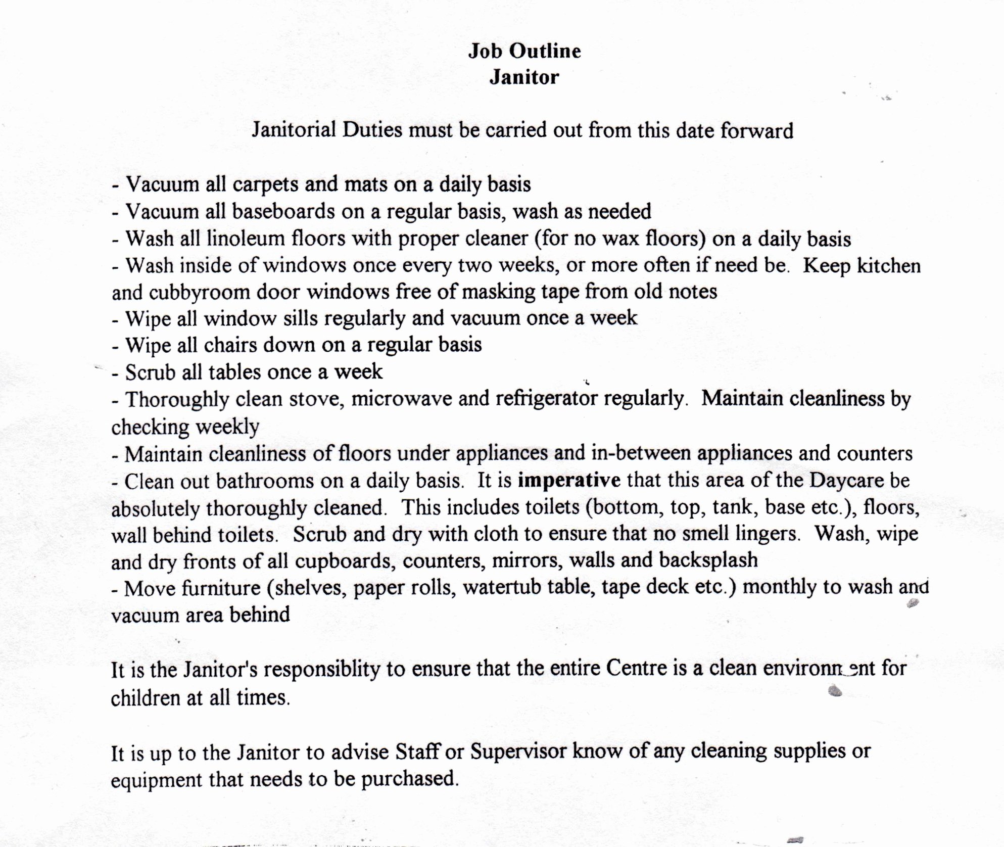 Resume Job Description for Janitor Samplebusinessresume