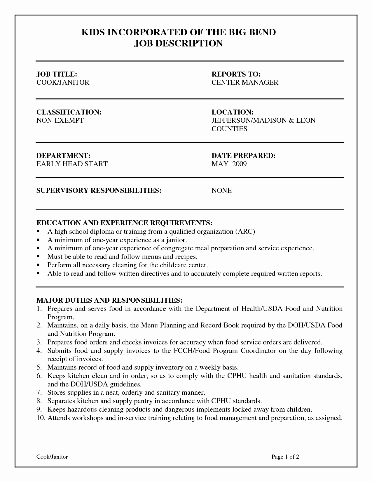 Resume Job Description for Janitor Samplebusinessresume