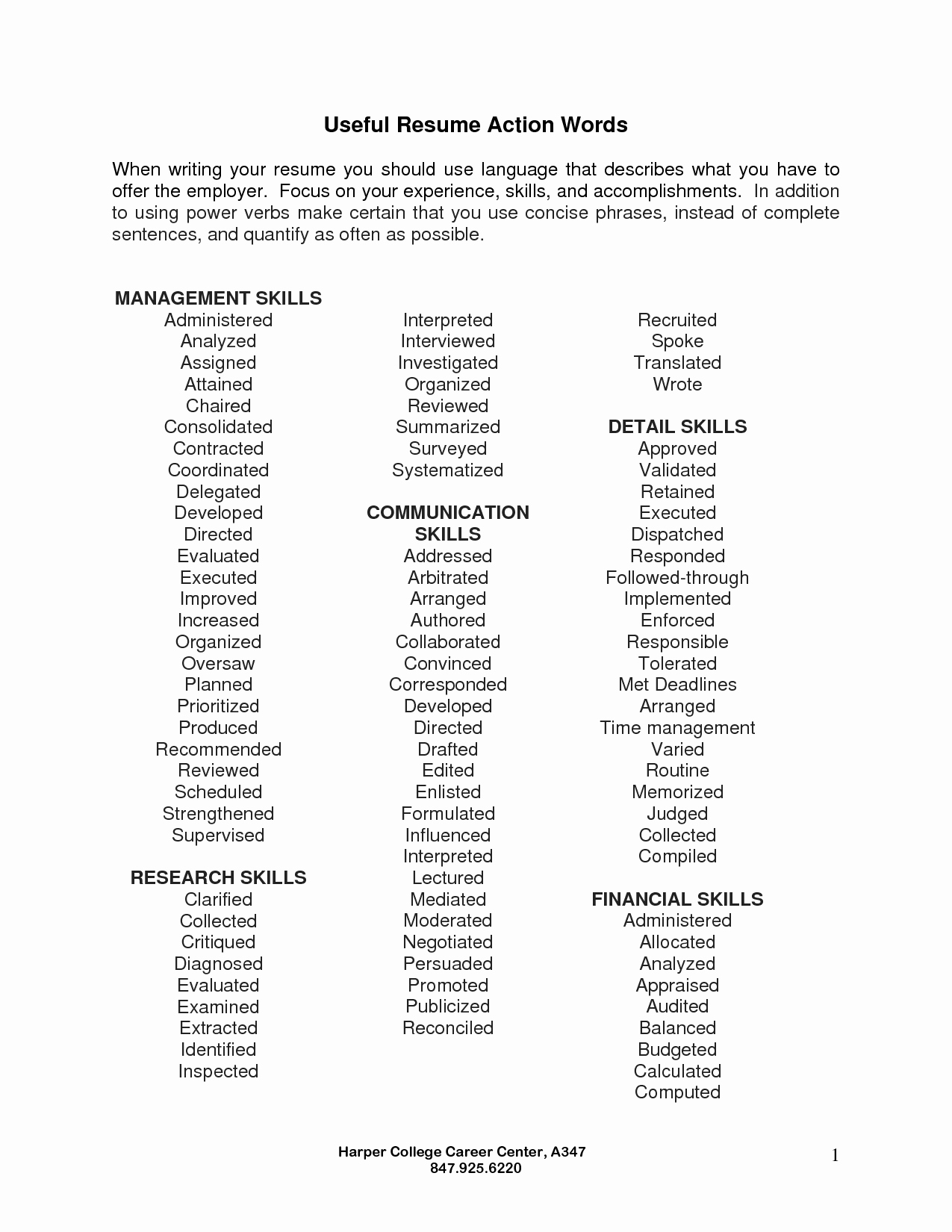 Resume Key Words and Phrases Fiveoutsiders