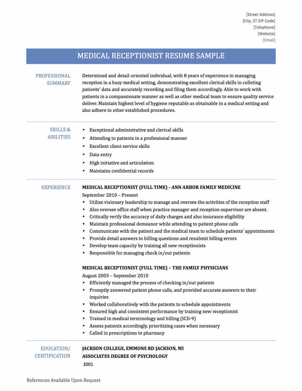 Resume Medical Receptionist Examples Sidemcicek