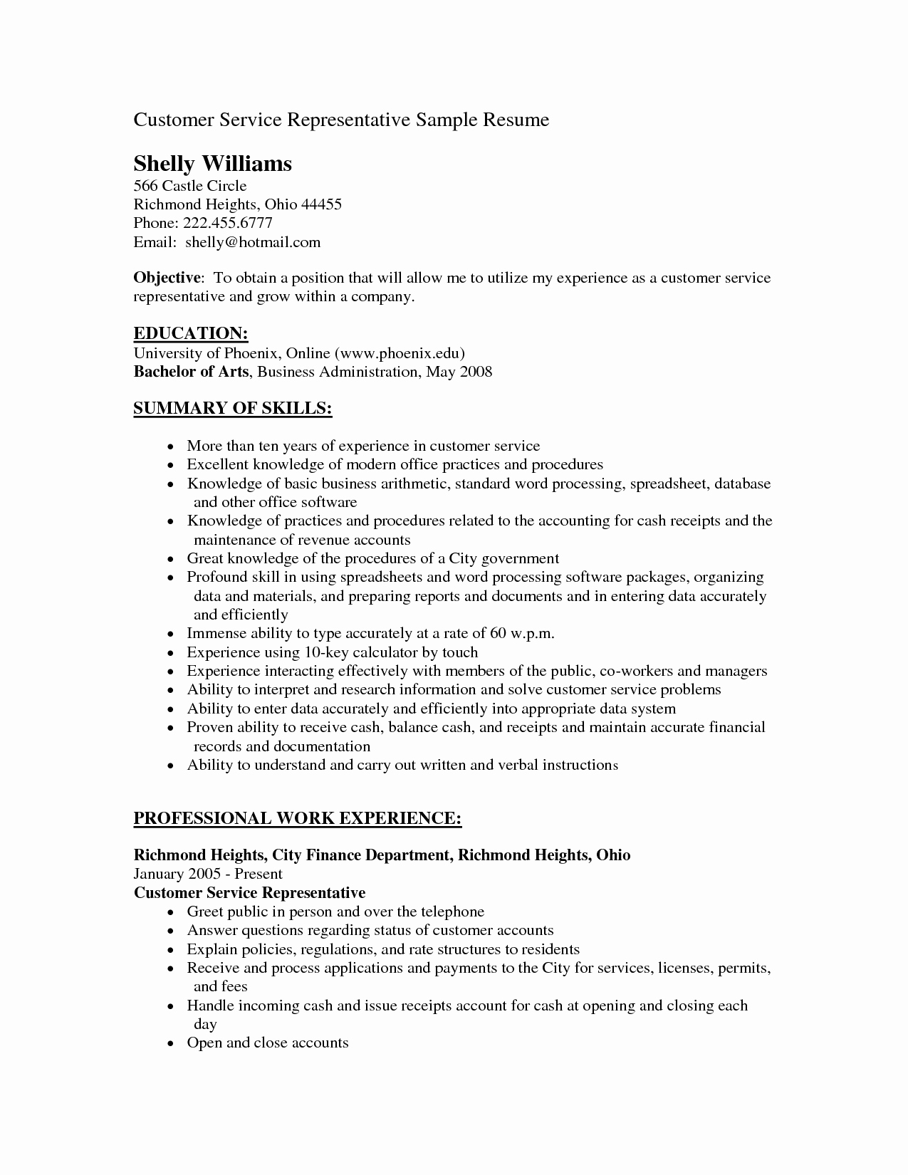 Resume Objective for Customer Service