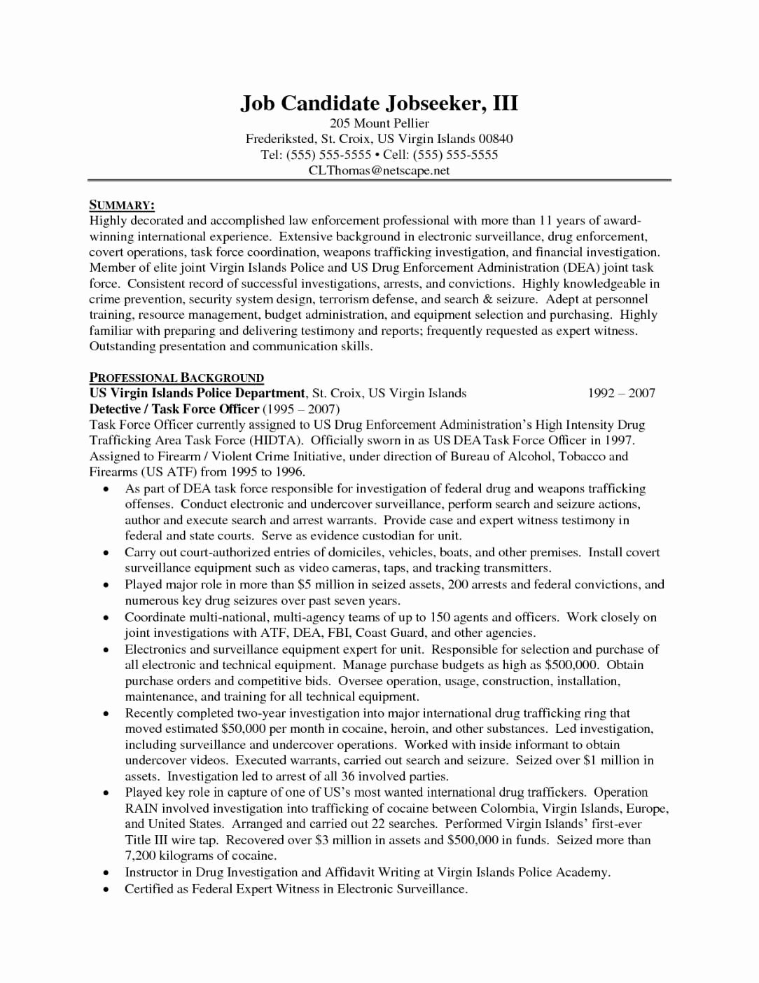 Resume Objective for Law Enforcement Sample Law
