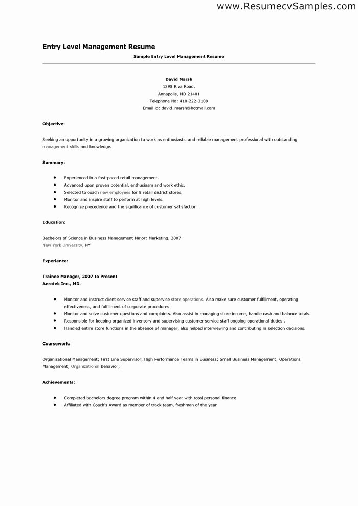 Resume Objective for Management Position Best Resume Gallery