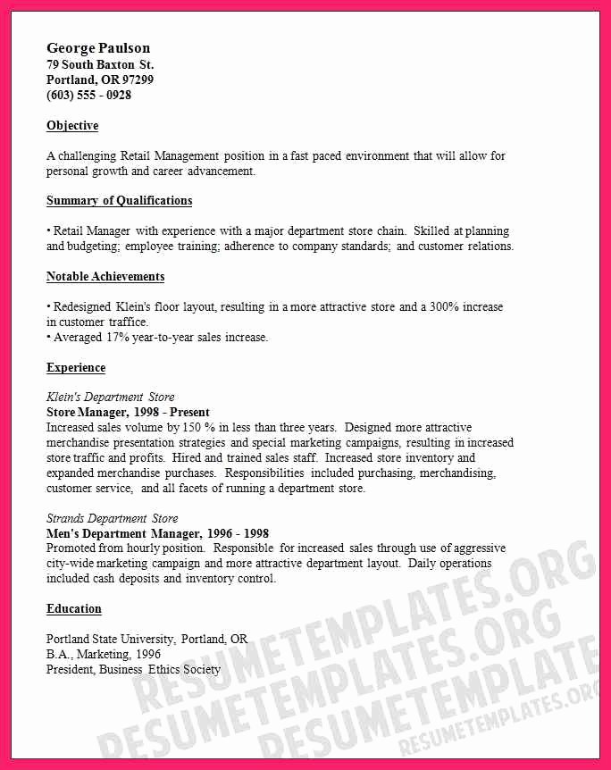 Resume Objective for Retail