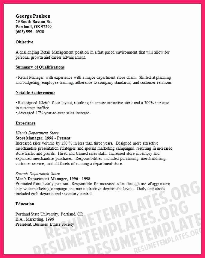 resume objective for retail