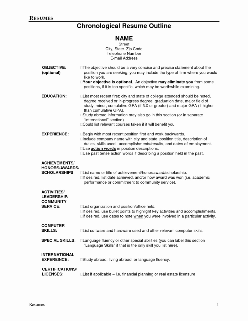 Resume Outline 1 Resume Cv