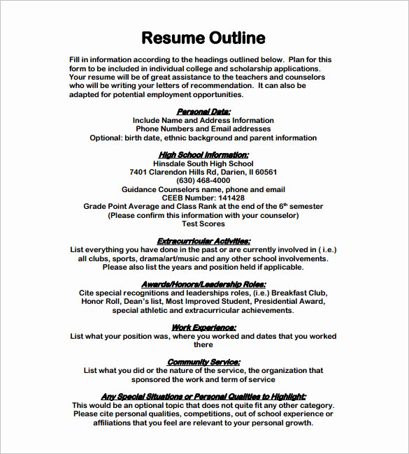 Resume Outline Template 12 Free Sample Example format