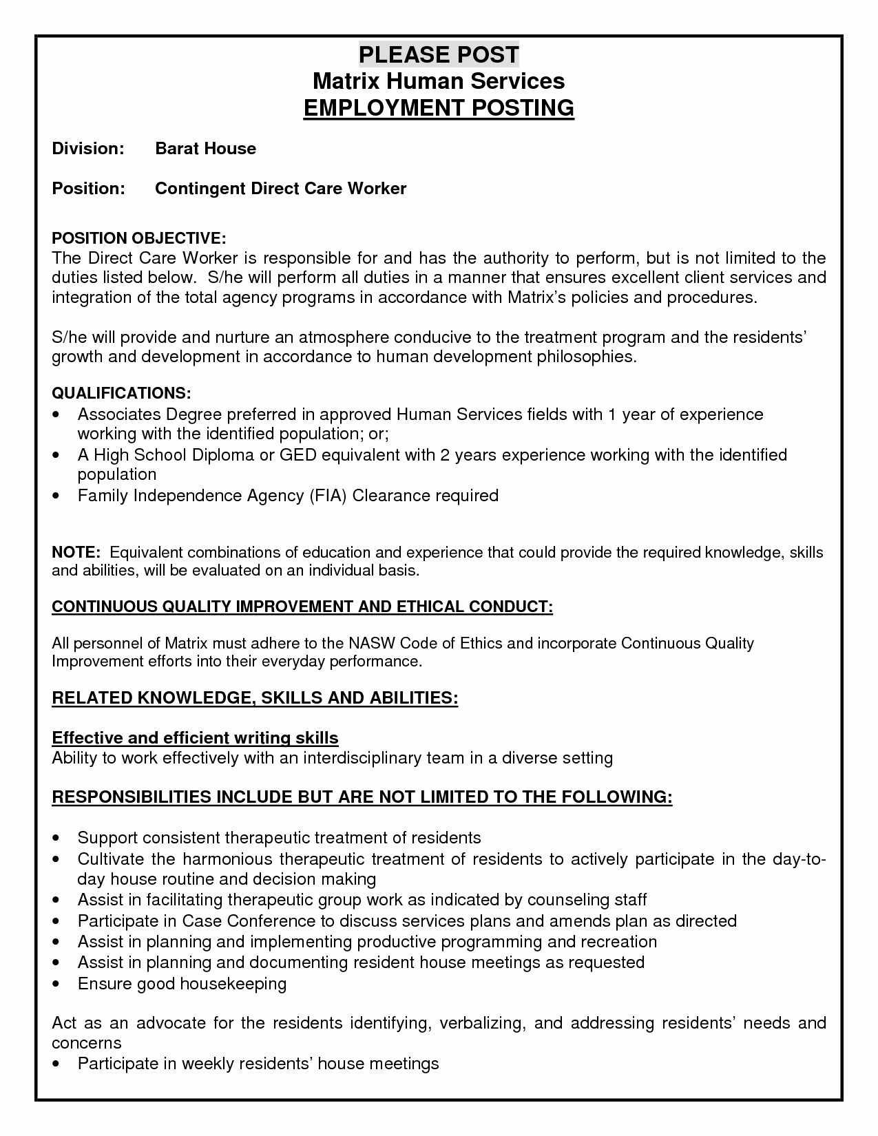 Resume Personal Care assistant Job Resume
