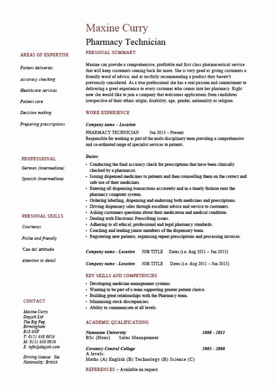 Resume Pharmacy Tech