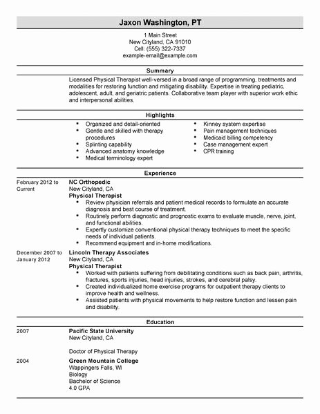 Resume Physical therapist Best Resume Gallery