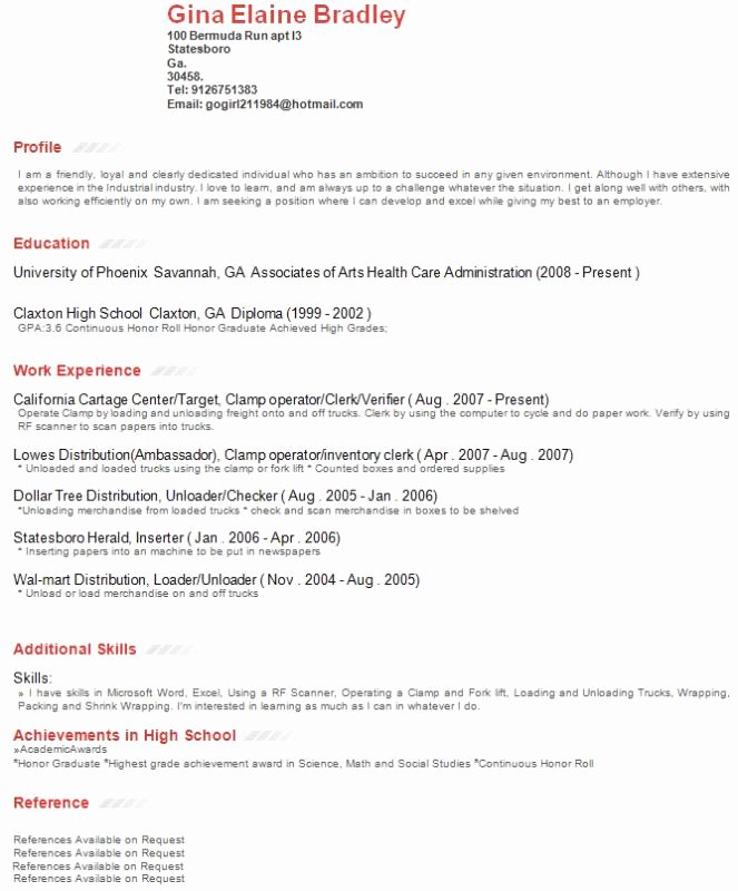 Resume Profile Example