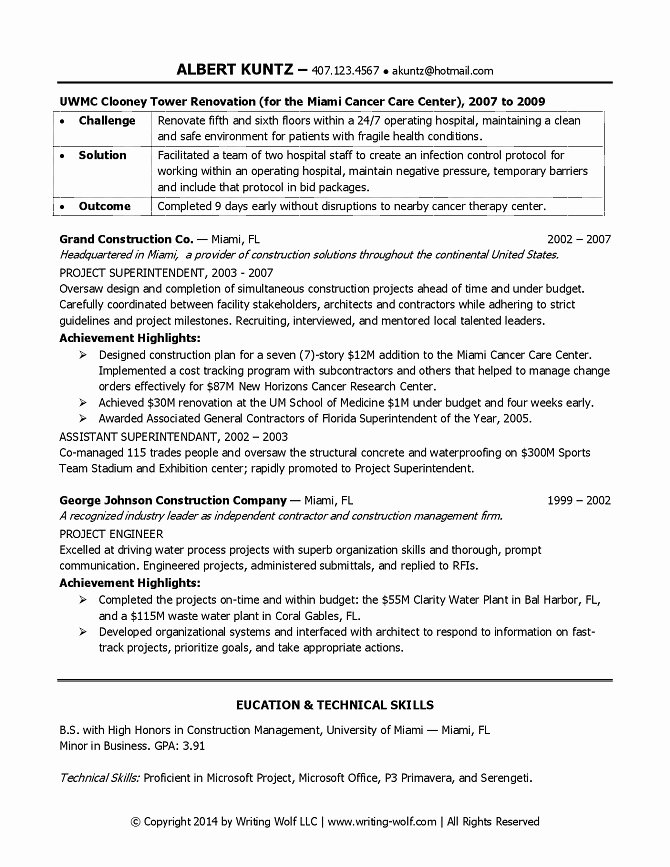 Resume Project Manager Construction Resume Ideas