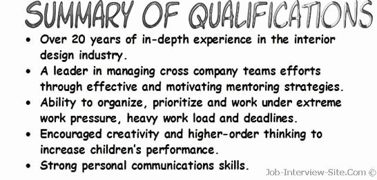 Resume Qualifications Examples Resume Summary Of
