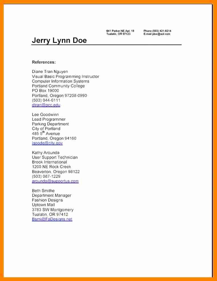 Resume Reference List Layout Azwg