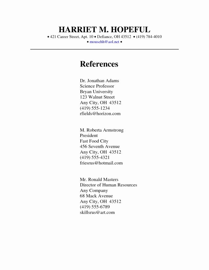 Resume Reference Page