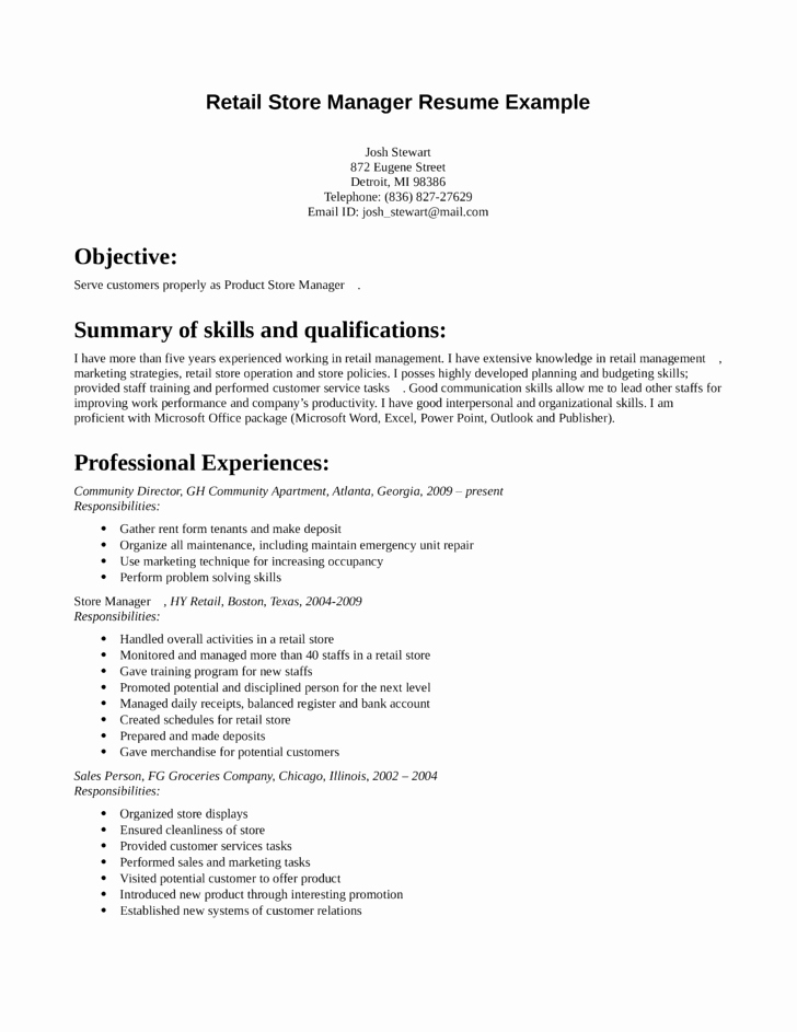 Resume Retail Manager Retail Store Manager
