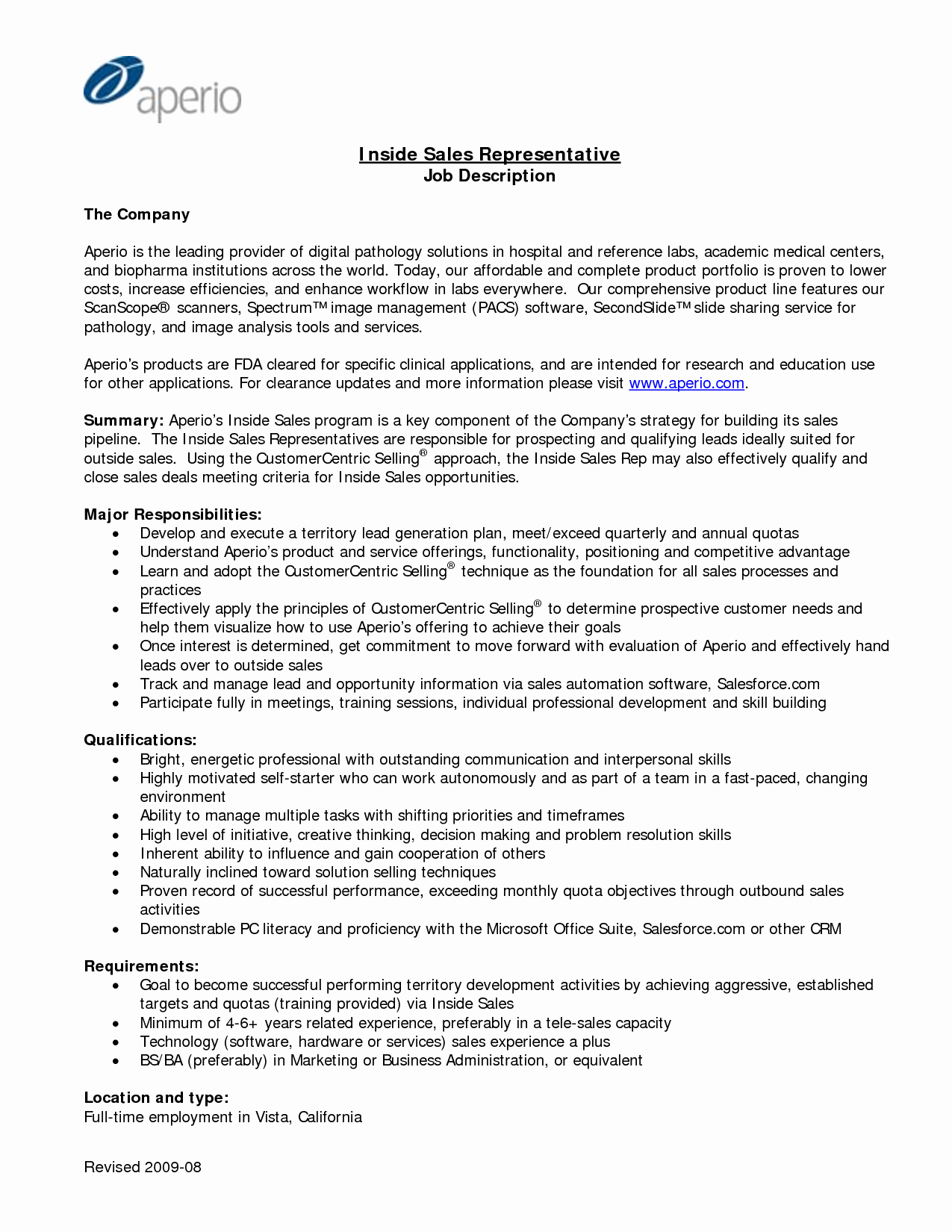 resume sales representative job description sample