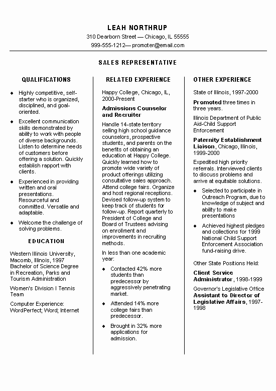 Resume Sales Representative Job Description Sample