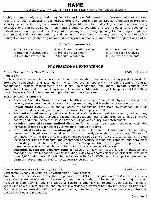 Resume Sample 14 Security Law Enforcement Professional