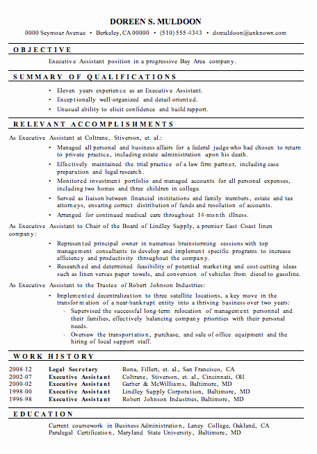 resume sample executive assistant