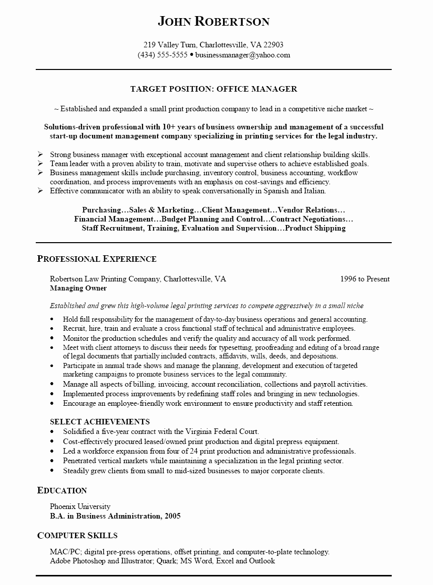resume sample fast food service office manager examples john robertson