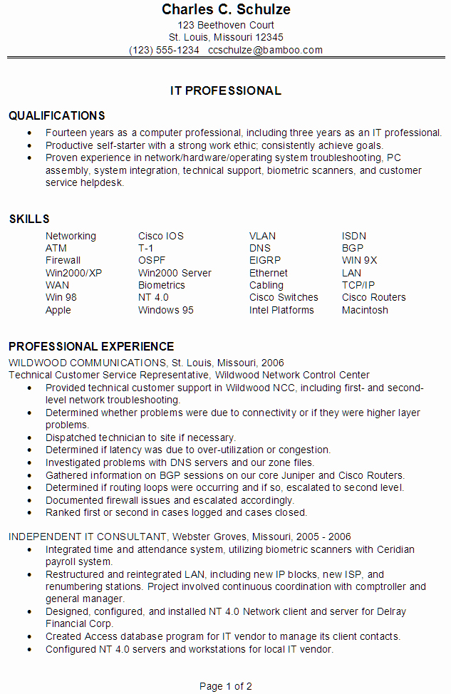 Resume Sample for An It Professional Susan Ireland Resumes