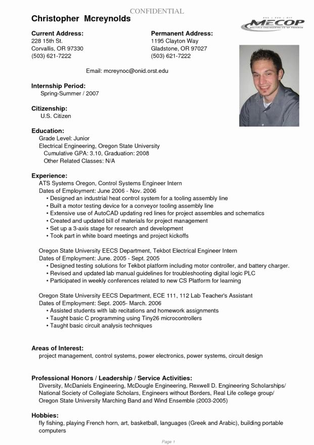 resume sample for college student