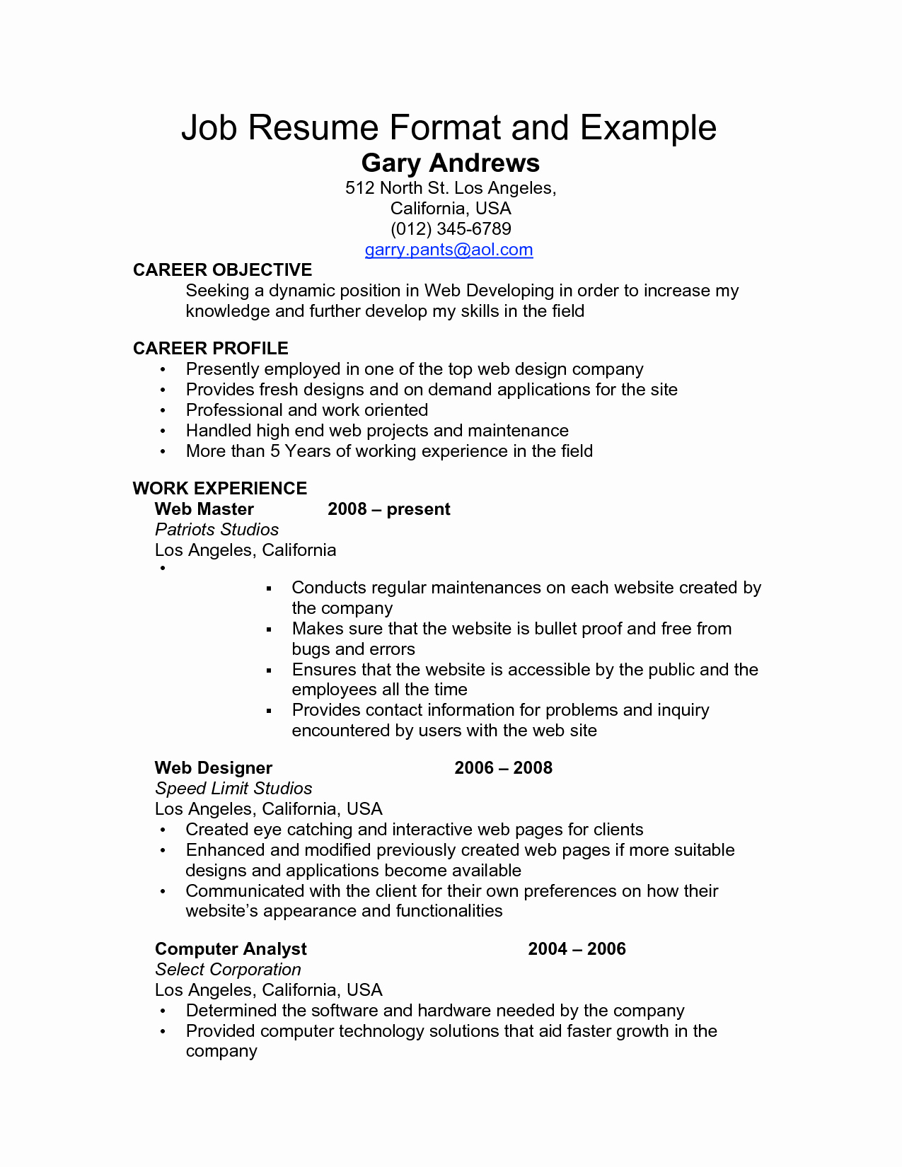 Resume Sample for Employment