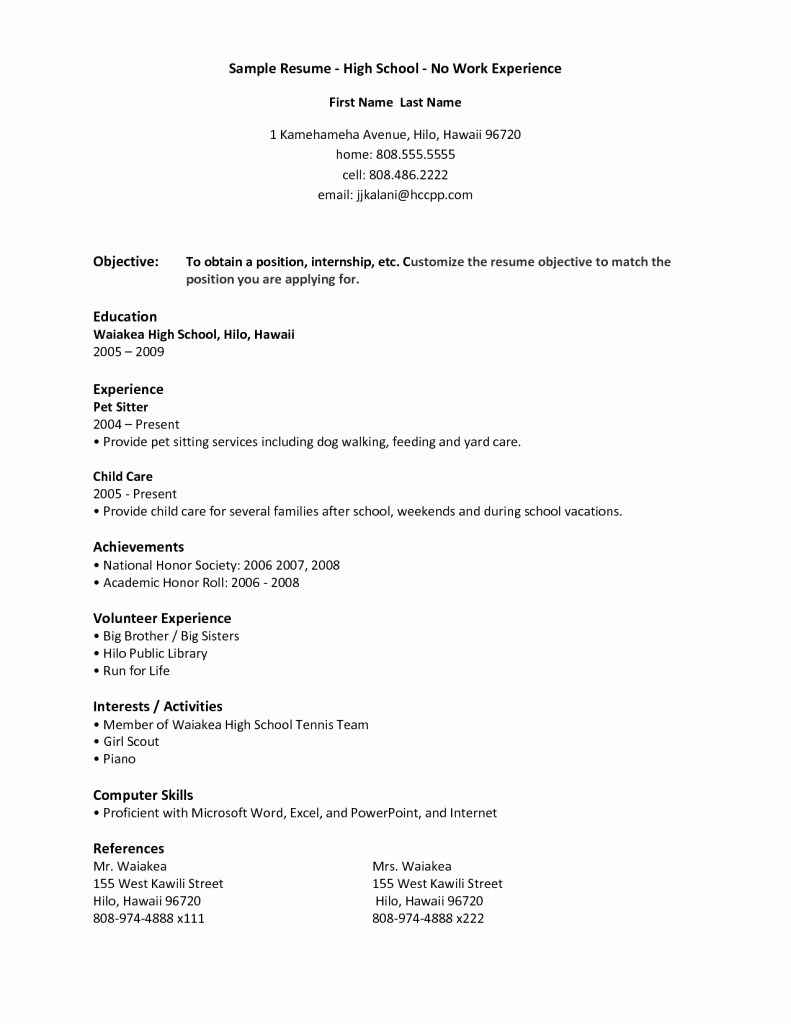 Resume Sample for High School Students with No Experience