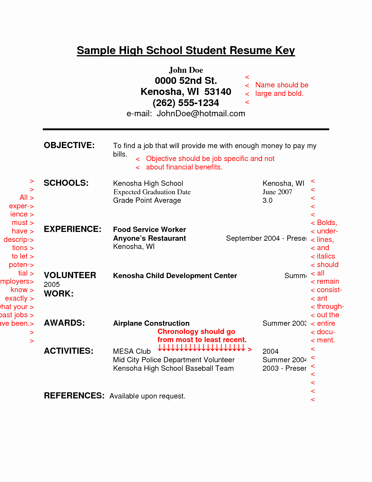 Resume Sample for High School Students with No Experience