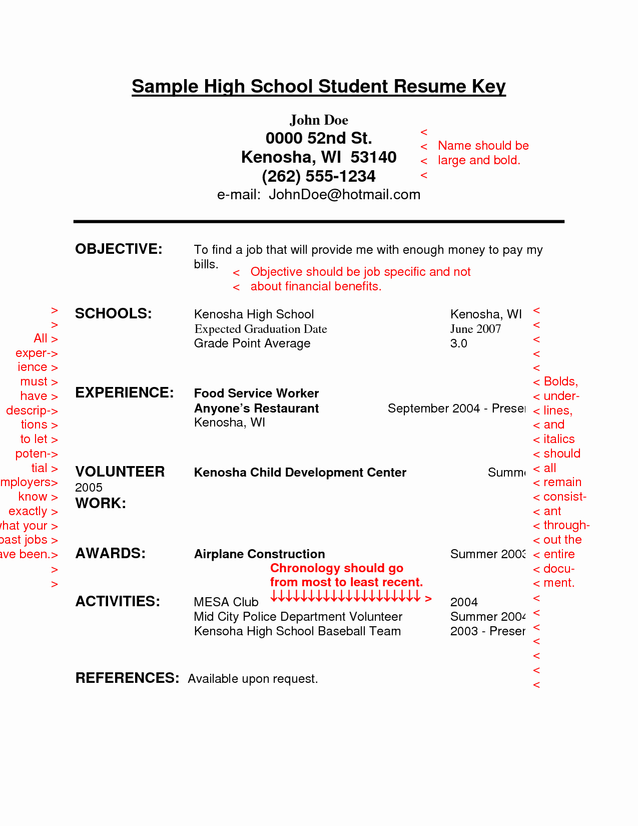 College Student Job Resume Letter Example Template