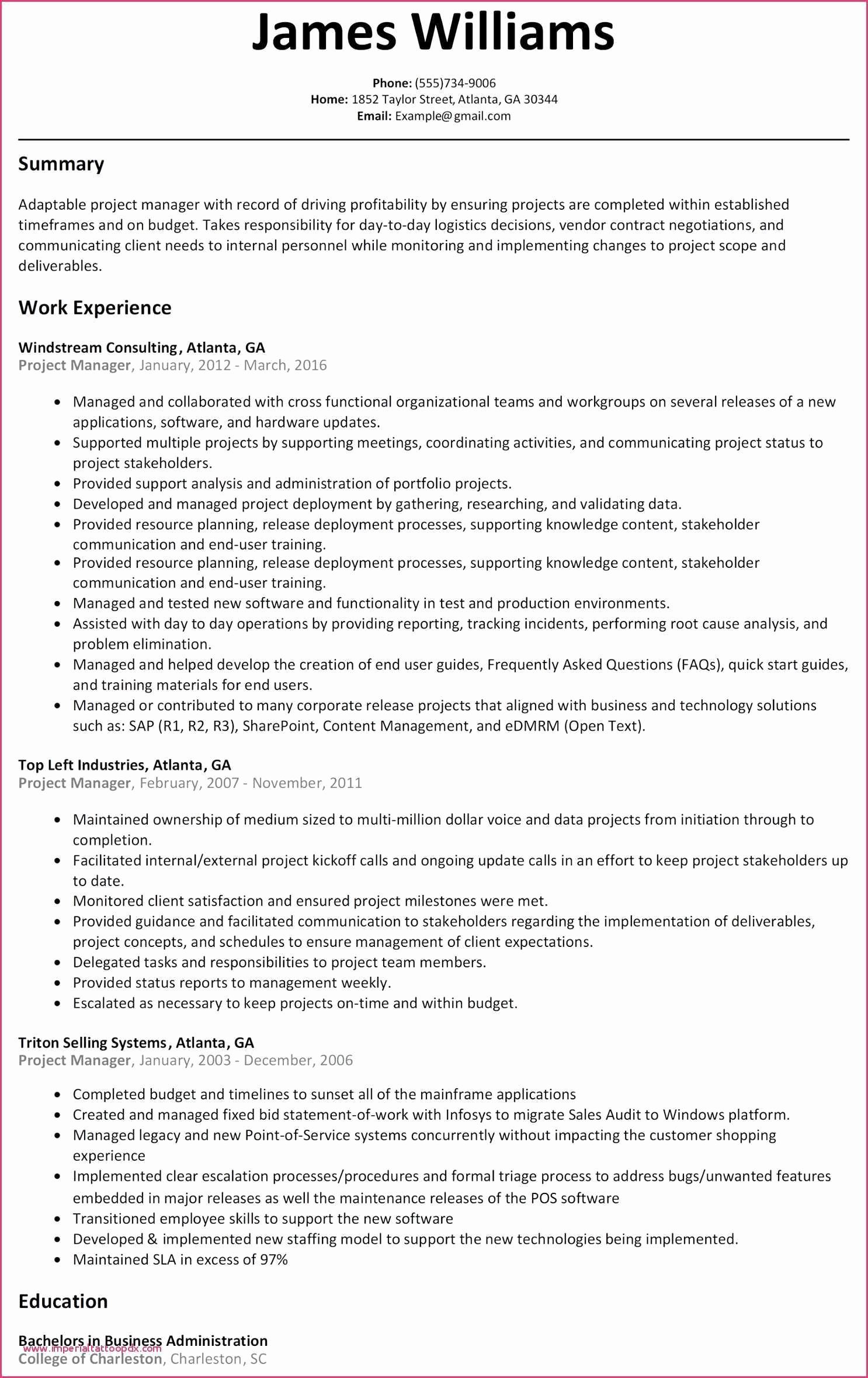 Resume Sample for Infrastructure Project Manager 33 Best
