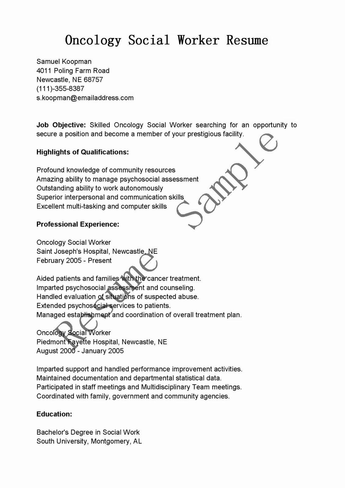 Resume Samples Cology social Worker Resume Sample