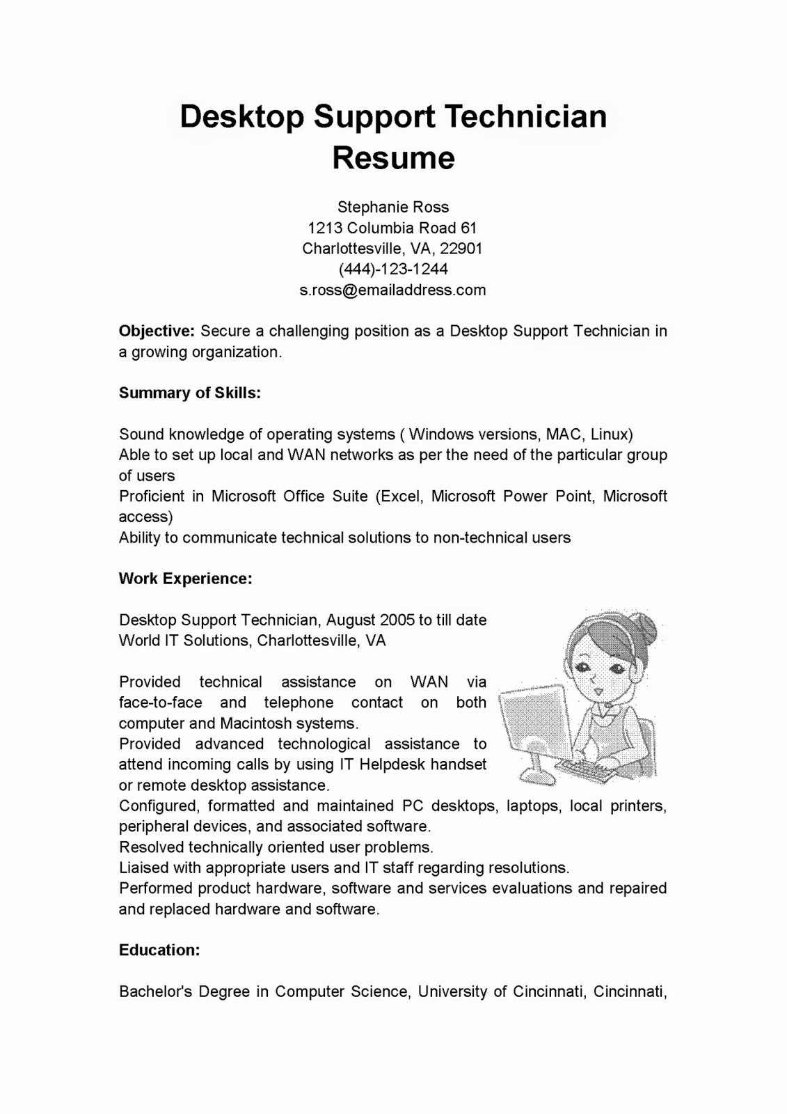 desktop support technician resume sample