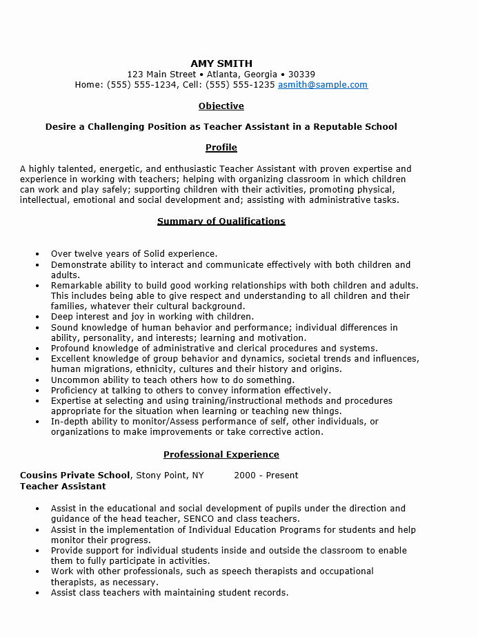Resume Samples for Teaching assistant