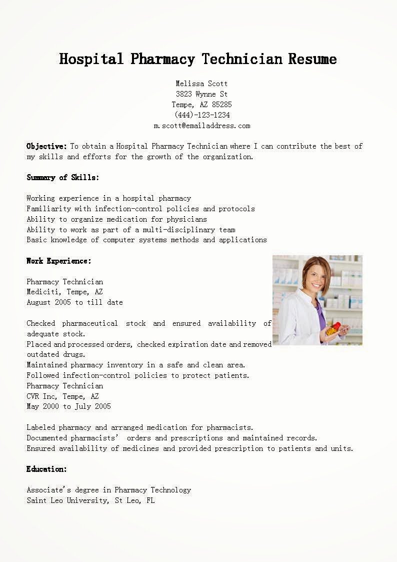 Resume Samples Hospital Pharmacy Technician Resume Sample