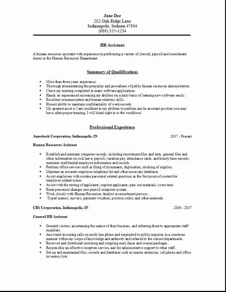 Resume Samples Human Resources assistant Paid for Writing