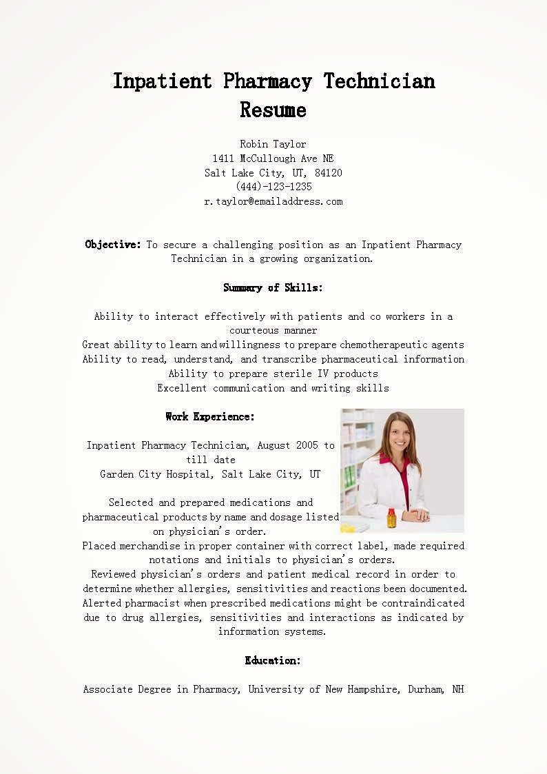 inpatient pharmacy technician resume