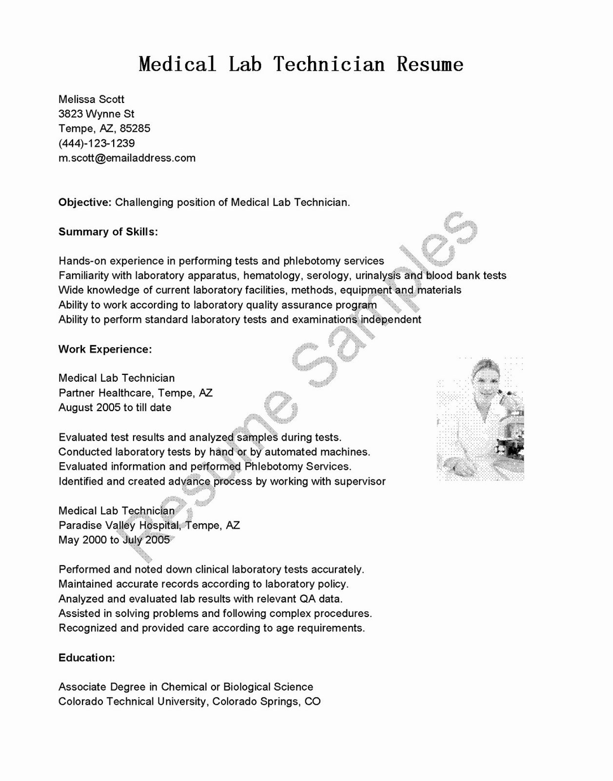 Resume Samples Medical Lab Technician Resume Sample