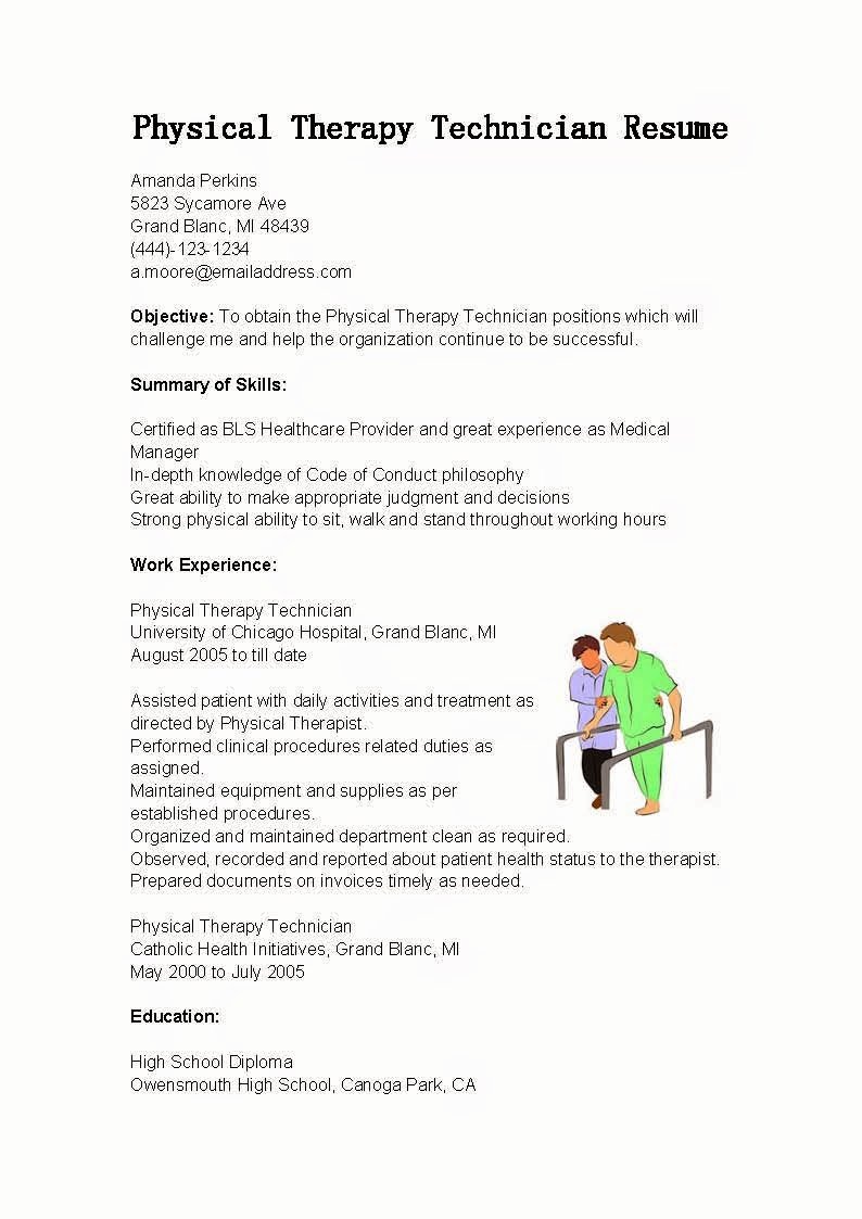 Resume Samples Physical therapy Technician Resume Sample