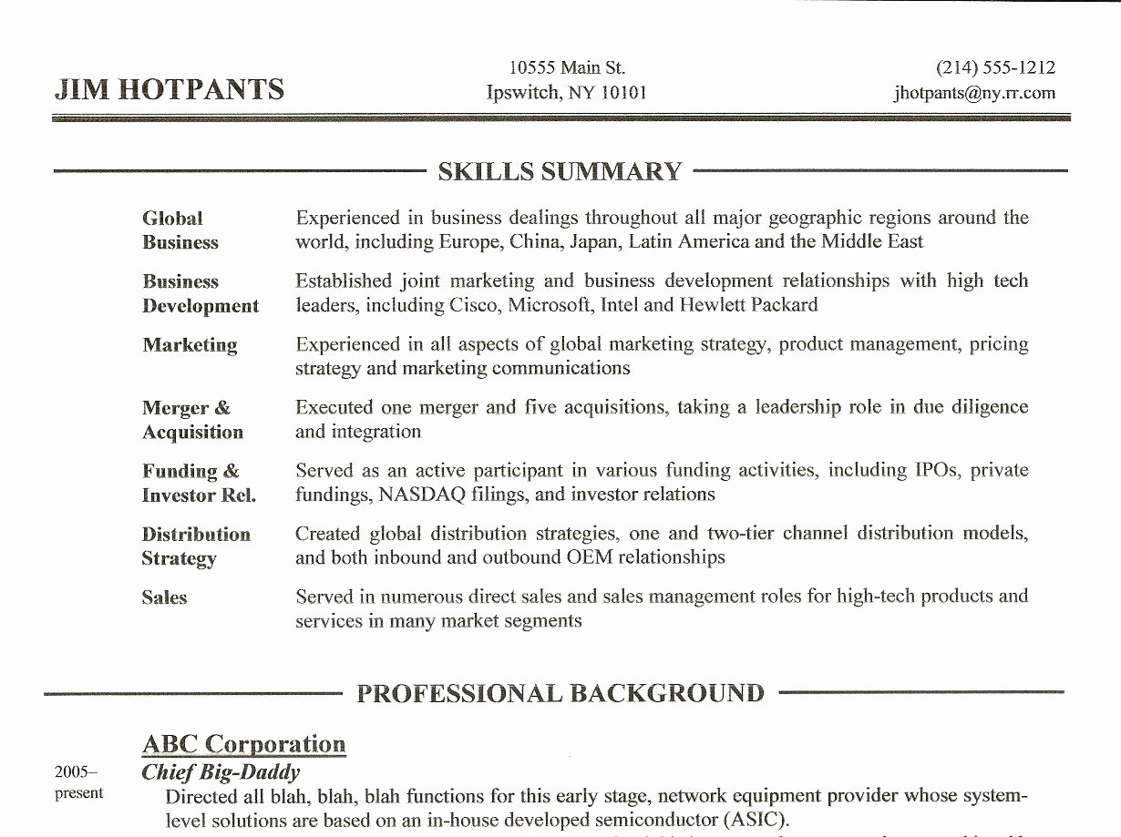 Resume Skills Summary